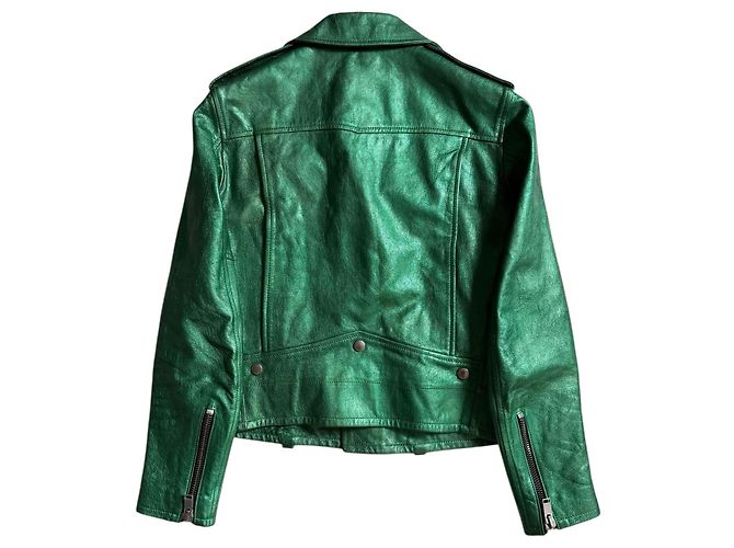 Saint Laurent grüne Leder-Bikerjacke - Ansicht 10
