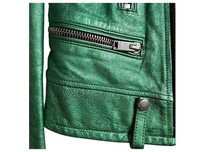 Saint Laurent grüne Leder-Bikerjacke - Ansicht 2