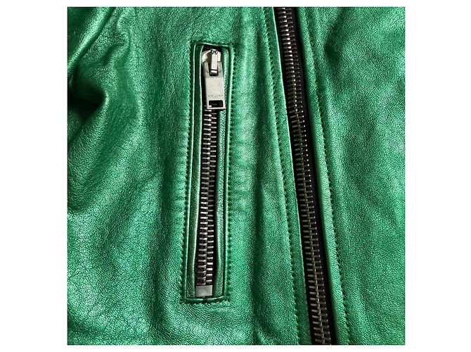 Saint Laurent grüne Leder-Bikerjacke - Ansicht 3