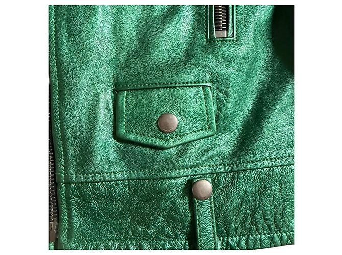 Saint Laurent grüne Leder-Bikerjacke - Ansicht 4