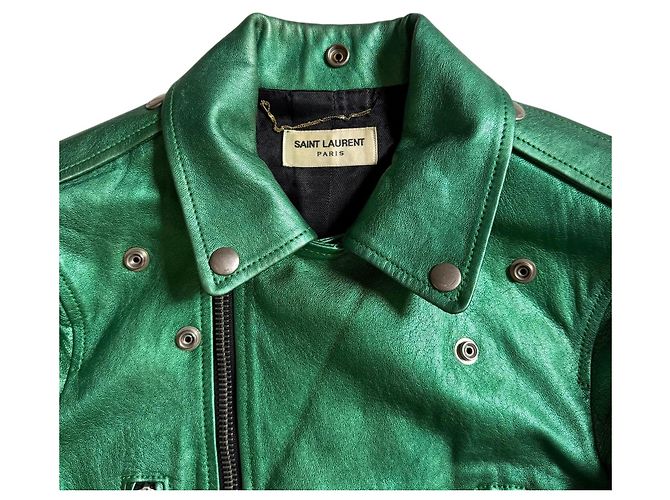 Saint Laurent grüne Leder-Bikerjacke - Ansicht 6