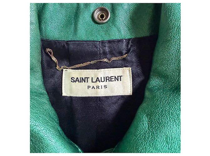 Saint Laurent grüne Leder-Bikerjacke - Ansicht 7