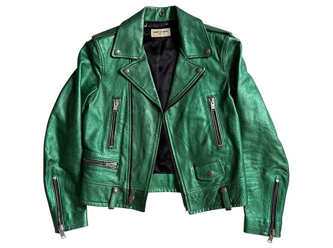 Saint Laurent grüne Leder-Bikerjacke - Ansicht 8
