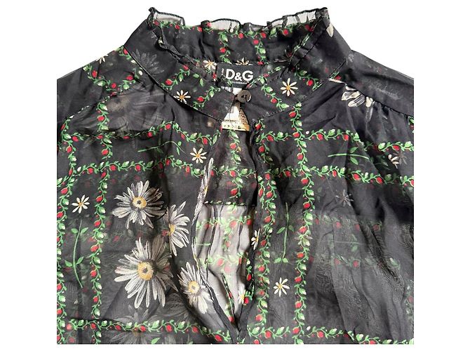 D&G Camicia in seta floreale Dolce & Gabbana Nero Bianco Rosso Verde - vista 5