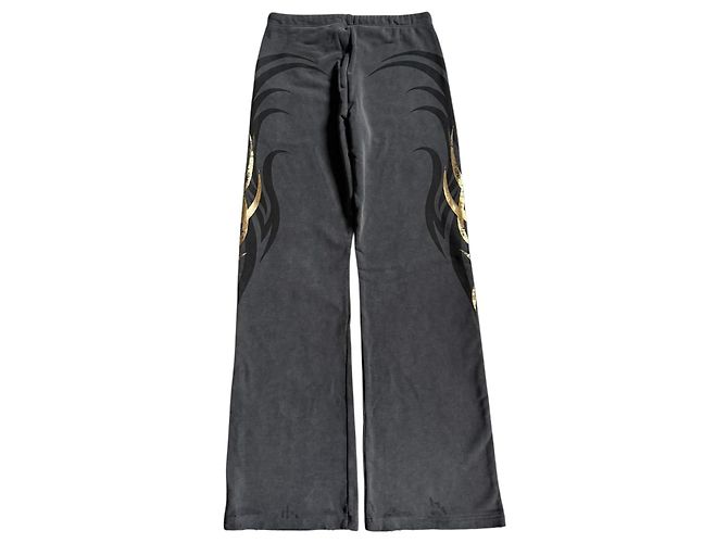 Balenciaga Weite Baumwollhose Grau mit Glitzergrafik - Ansicht 2