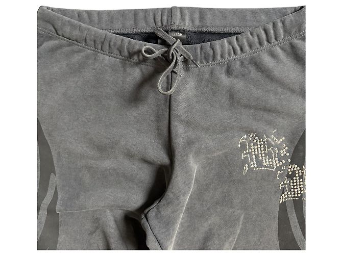 Balenciaga Weite Baumwollhose Grau mit Glitzergrafik - Ansicht 3