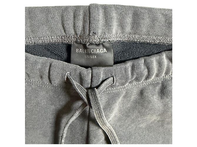 Balenciaga Weite Baumwollhose Grau mit Glitzergrafik - Ansicht 4