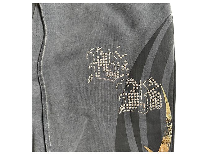 Balenciaga Weite Baumwollhose Grau mit Glitzergrafik - Ansicht 5