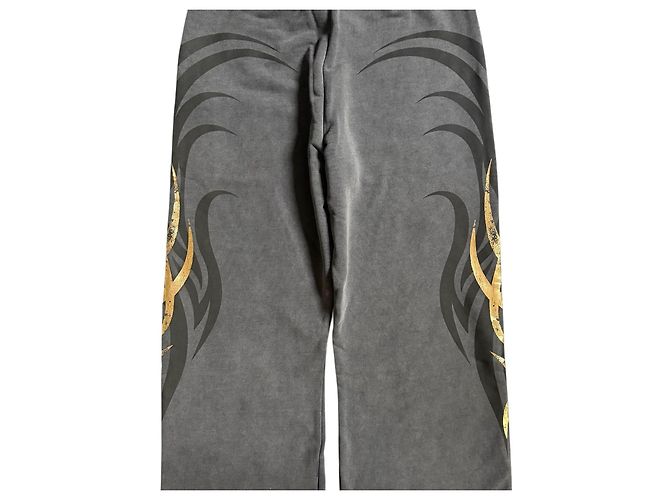 Balenciaga Weite Baumwollhose Grau mit Glitzergrafik - Ansicht 7