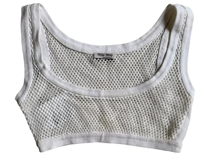 Miu Miu Top Corto Elástico de Malla Blanco - vista 2
