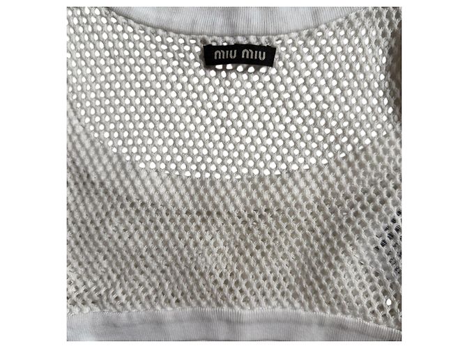 Miu Miu Top Corto Elástico de Malla Blanco - vista 3