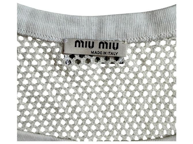 Miu Miu Top Corto Elástico de Malla Blanco - vista 4