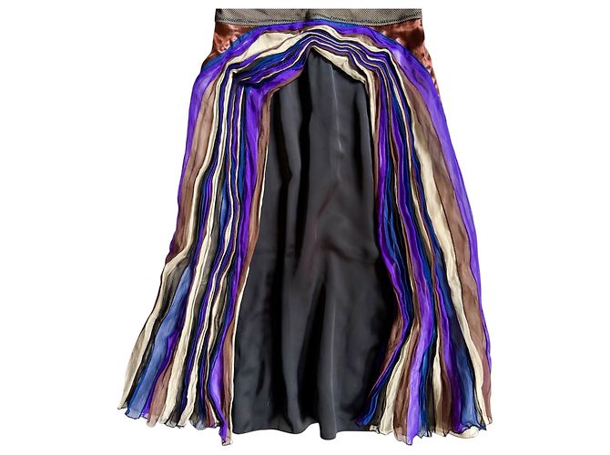 Bottega Veneta Abito in Seta Multicolore 2012 Marrone Nero Blu Beige Porpora - vista 3