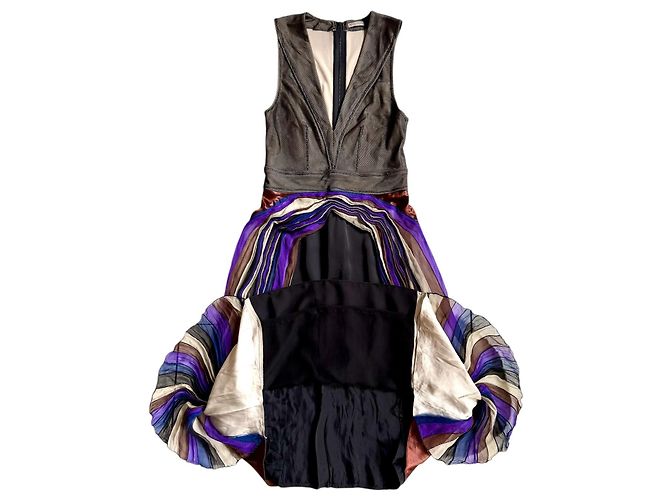 Bottega Veneta Abito in Seta Multicolore 2012 Marrone Nero Blu Beige Porpora - vista 5