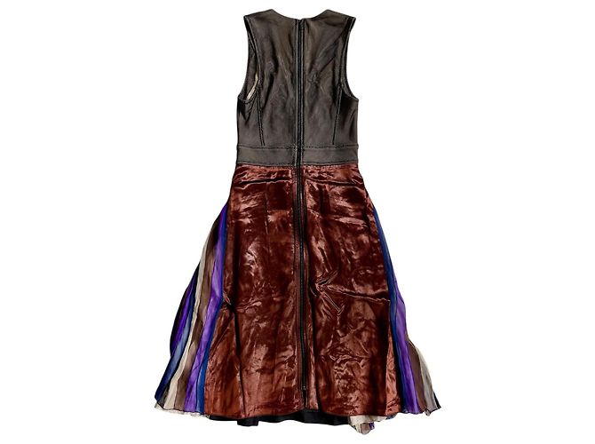 Bottega Veneta Abito in Seta Multicolore 2012 Marrone Nero Blu Beige Porpora - vista 9