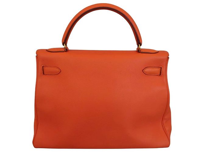 Hermès Sac à main Hermes Kelly Orange Gulliver avec fermoir doré 32 - vue 2