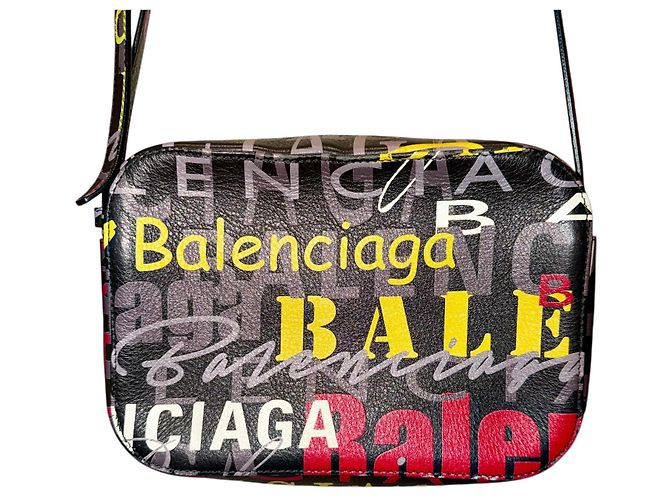 Borsa a Tracolla in Pelle Balenciaga Logo Nero Rosso Multicolore Giallo - vista 2