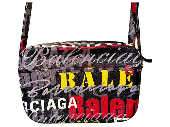 Borsa a Tracolla in Pelle Balenciaga Logo Nero Rosso Multicolore Giallo - vista 3