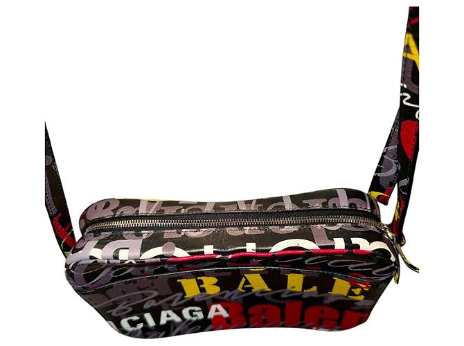 Borsa a Tracolla in Pelle Balenciaga Logo Nero Rosso Multicolore Giallo - vista 4