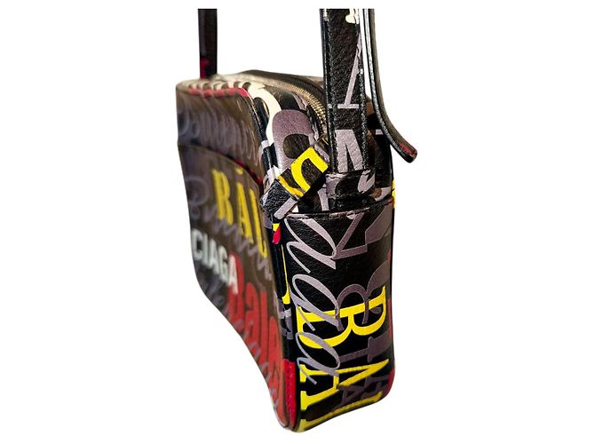 Borsa a Tracolla in Pelle Balenciaga Logo Nero Rosso Multicolore Giallo - vista 5