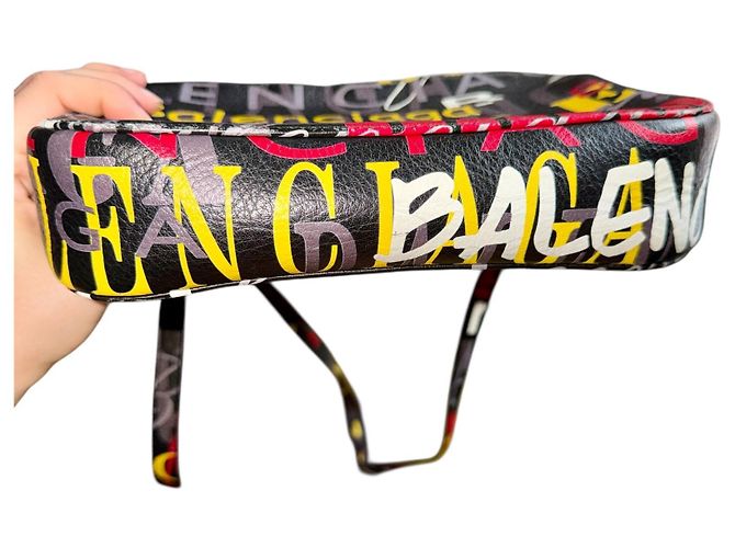 Borsa a Tracolla in Pelle Balenciaga Logo Nero Rosso Multicolore Giallo - vista 6