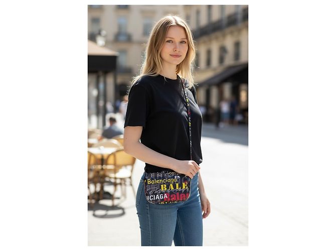 Borsa a Tracolla in Pelle Balenciaga Logo Nero Rosso Multicolore Giallo - vista 9