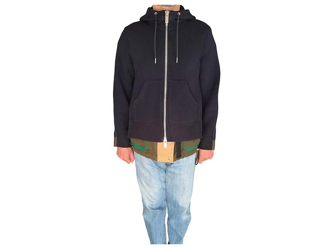 Sacai Hybrid Schwamm-Kapuzenpullover Blau Beige Grün - Ansicht 2