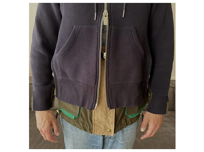 Sacai Hybrid Schwamm-Kapuzenpullover Blau Beige Grün - Ansicht 3