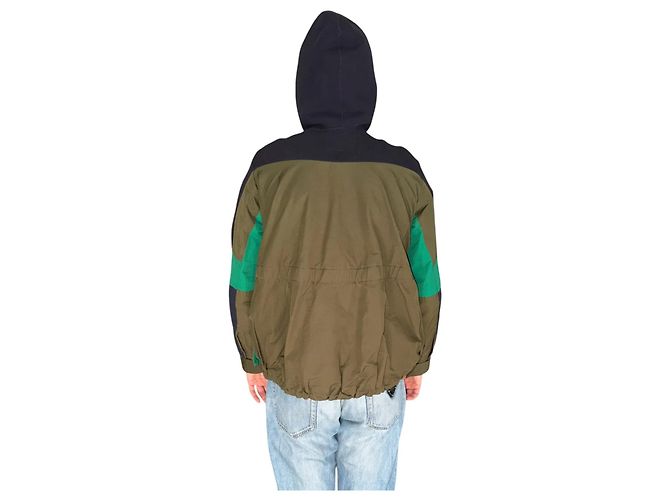 Sacai Hybrid Schwamm-Kapuzenpullover Blau Beige Grün - Ansicht 4