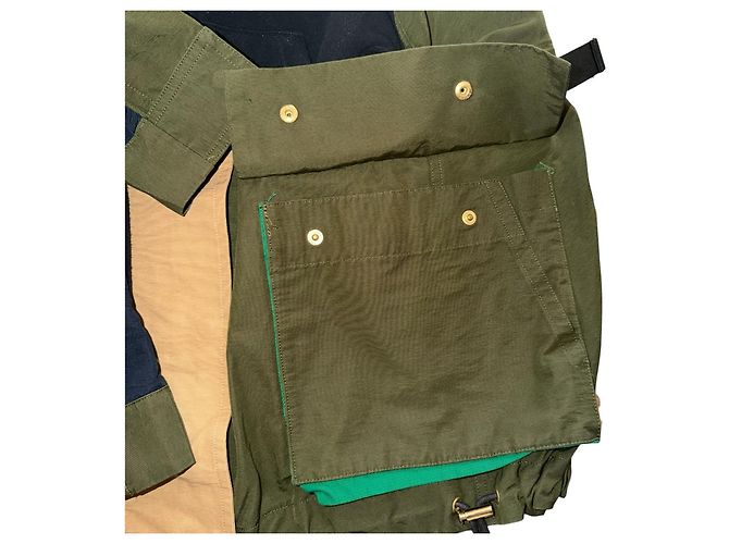 Sacai Hybrid Schwamm-Kapuzenpullover Blau Beige Grün - Ansicht 5