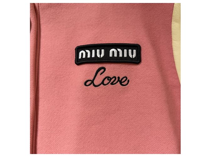 Miu Miu Giacca Varsity in Lana e Pelle Rosa Bianco - vista 4