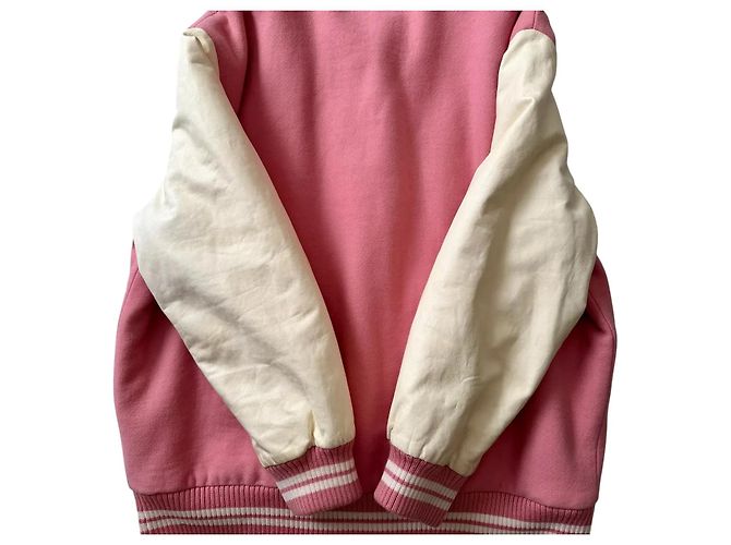 Miu Miu Giacca Varsity in Lana e Pelle Rosa Bianco - vista 8