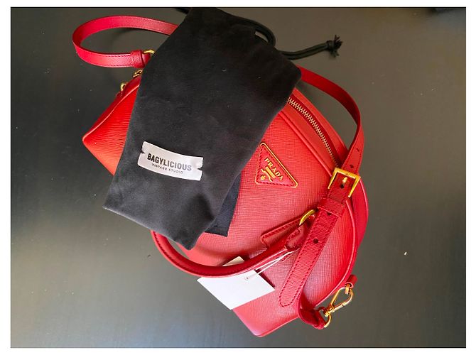 Prada Borsa a mano in pelle Saffiano Rosso - vista 10