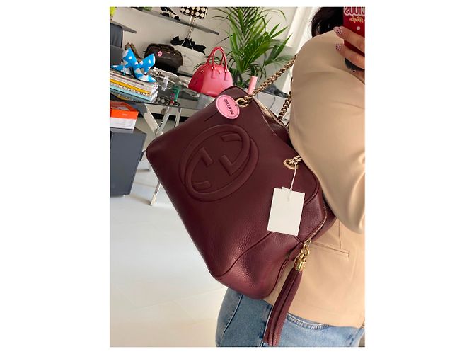 Gucci Soho Borsa a spalla in pelle Bordò - vista 10
