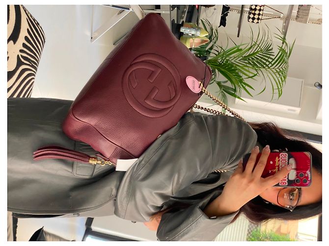 Gucci Soho Borsa a spalla in pelle Bordò - vista 4