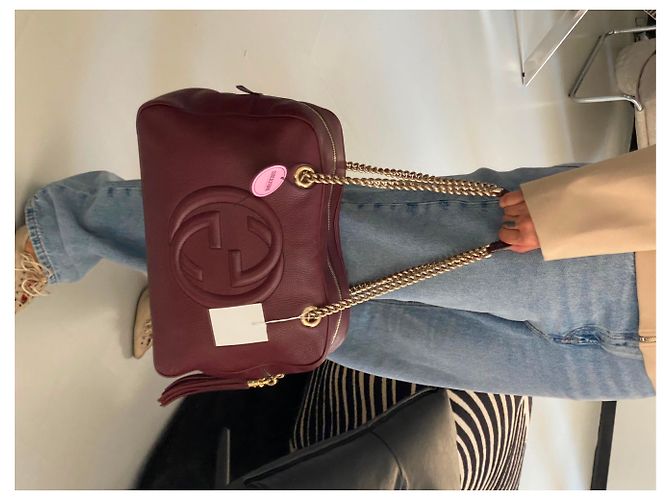 Gucci Soho Borsa a spalla in pelle Bordò - vista 9