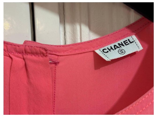 Chanel Top sin mangas de seda rosa coral - vista 4