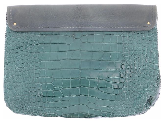 Clutch Marc Jacobs em couro de crocodilo verde Azul - vista 2