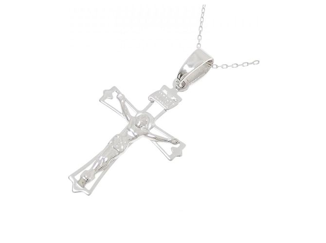 Autre Marque Collana con Croce in Oro Bianco Au750 Argento - vista 3