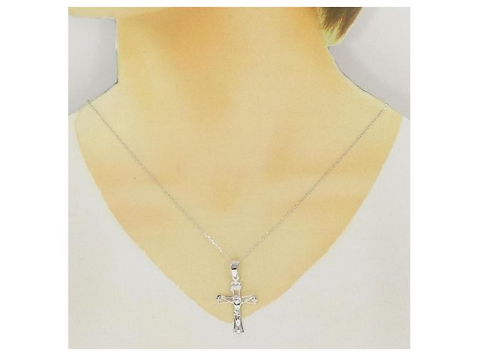 Autre Marque Collana con Croce in Oro Bianco Au750 Argento - vista 6