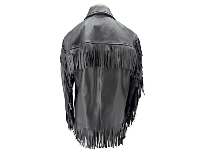 Sandro Schwarze Lederjacke mit Fransen - Ansicht 2