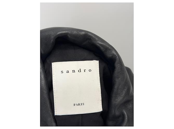 Sandro Schwarze Lederjacke mit Fransen - Ansicht 5