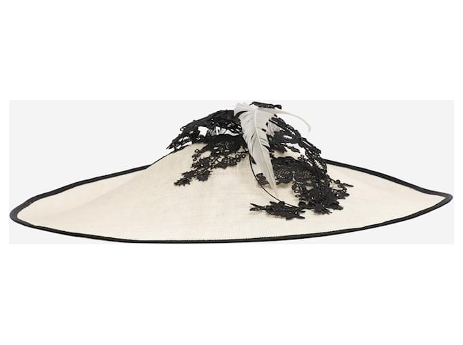 Autre Marque Fascinator in pizzo e piume crema e nero Crudo - vista 2