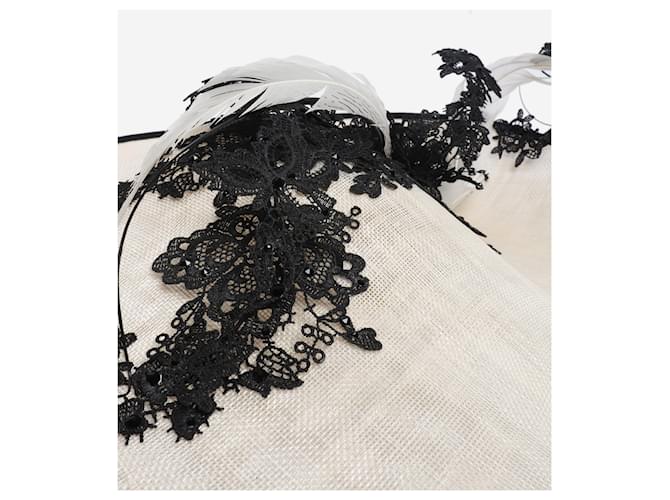 Autre Marque Fascinator in pizzo e piume crema e nero Crudo - vista 4