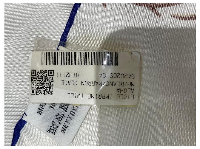 Hermès Pañuelo de seda 'Aloha' Castaño Blanco Azul - vista 5