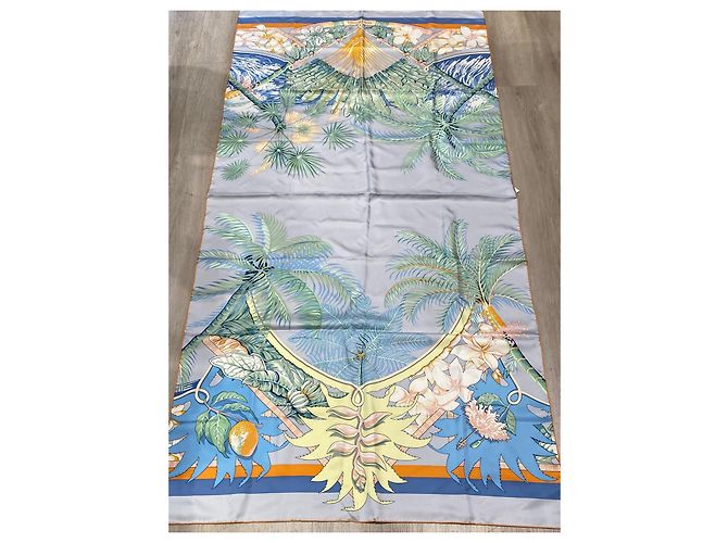 Carré in seta Hermès Aloha Rosa Bianco Blu Verde Arancione Grigio Giallo - vista 5