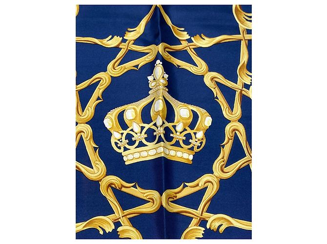 Hermès Couronnes Foulard Seta - Giallo e Blu Navy - vista 4