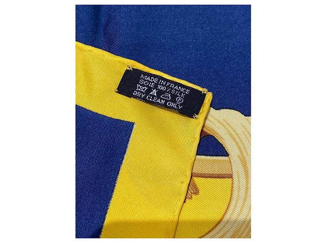 Hermès Couronnes Foulard Seta - Giallo e Blu Navy - vista 5