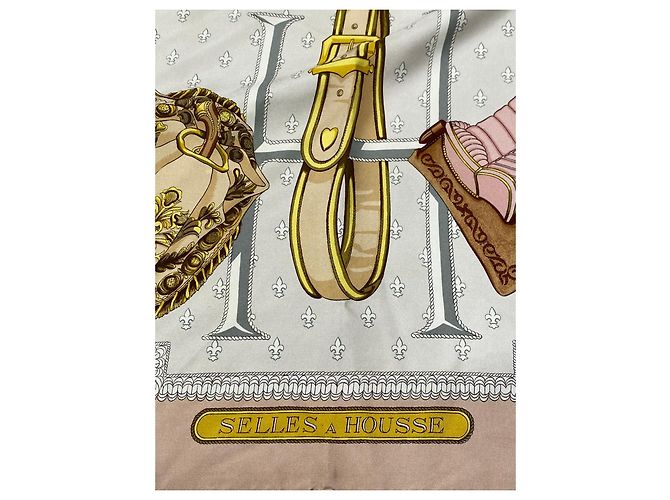 Hermès Seidentuch Selles à Housse Pink Beige Golden Grau - Ansicht 2