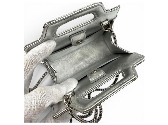 Pochette Wanda Mini Gancini in pelle Salvatore Ferragamo Argento - vista 6
